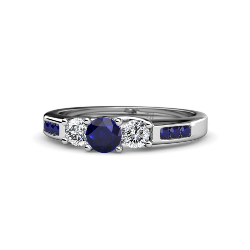 Jamille 0.98 ctw Blue Sapphire (4.50 mm) and Lab Grown Diamond (3.50 mm) Three Stone accented Blue Sapphire Engagement Ring  