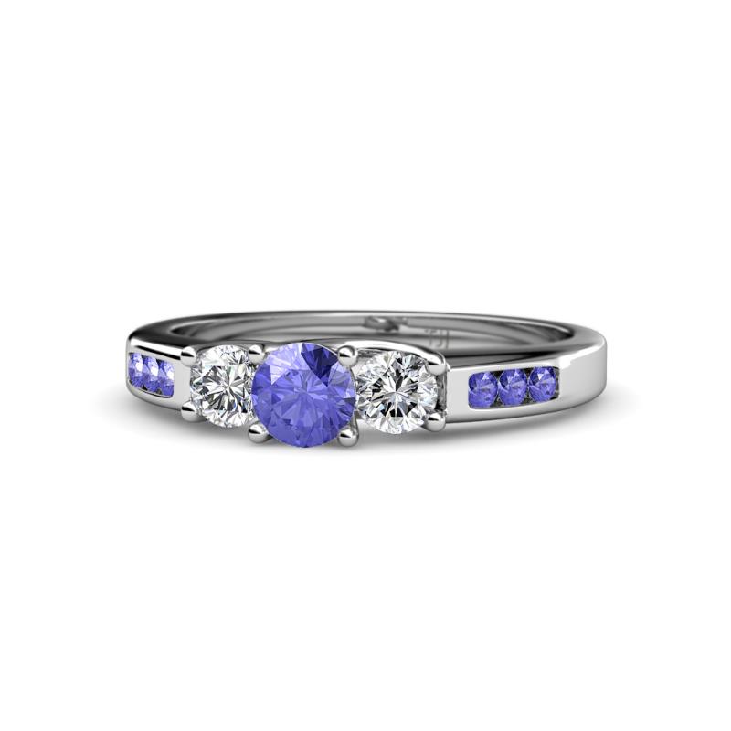 Jamille 0.75 ctw Tanzanite (4.50 mm) and Lab Grown Diamond (3.50 mm) Three Stone accented Tanzanite Engagement Ring  