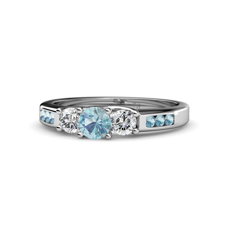 Jamille 0.76 ctw Aquamarine (4.50 mm) and Lab Grown Diamond (3.50 mm) Three Stone accented Aquamarine Engagement Ring  