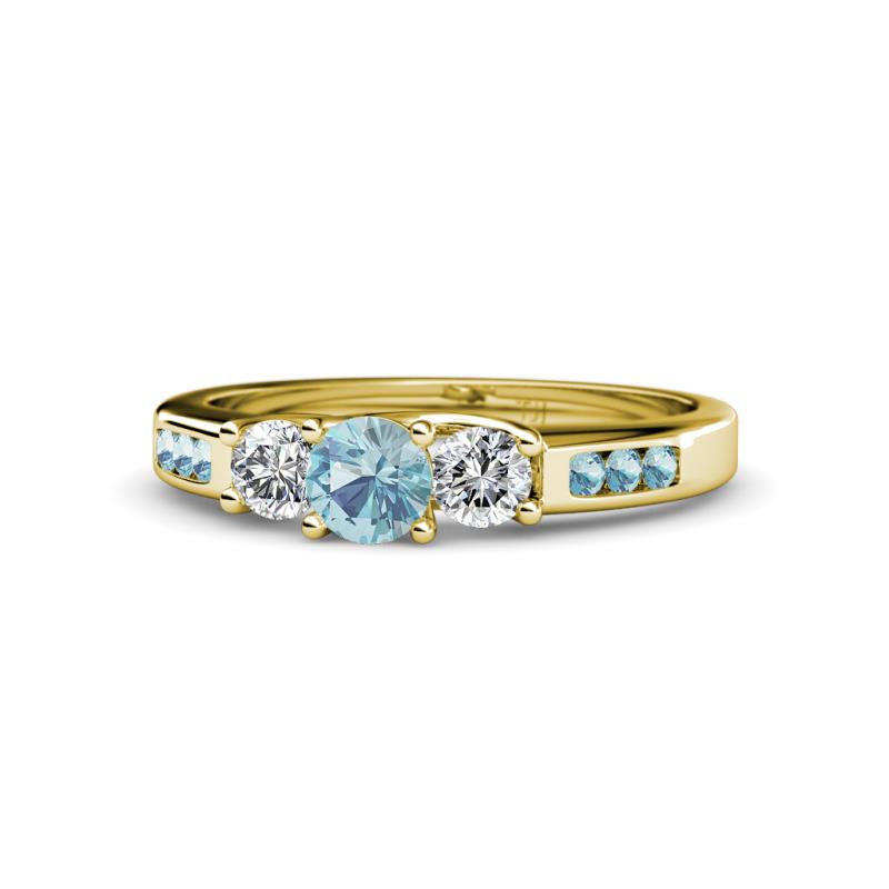 Jamille 0.76 ctw Aquamarine (4.50 mm) and Lab Grown Diamond (3.50 mm) Three Stone accented Aquamarine Engagement Ring  