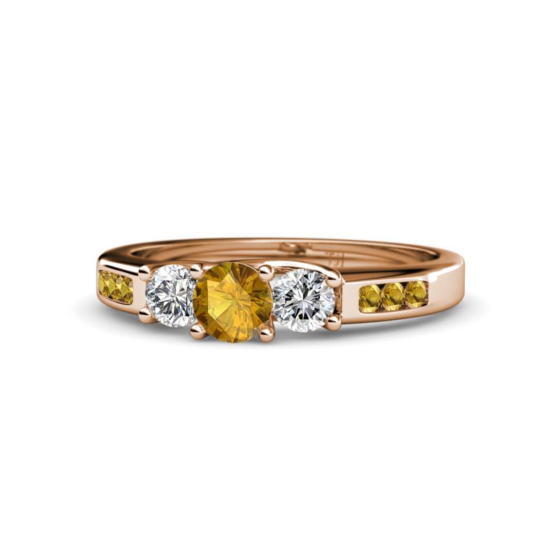 Jamille 0.76 ctw Citrine (4.50 mm) and Lab Grown Diamond (3.50 mm) Three Stone accented Citrine Engagement Ring  