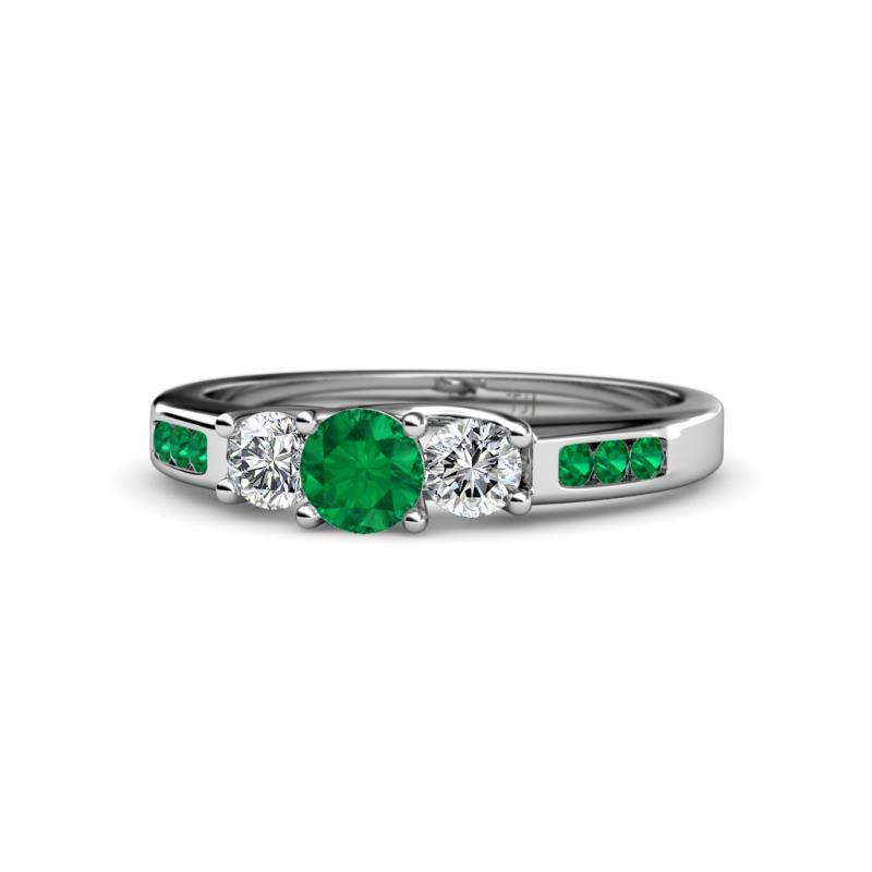 Jamille 0.75 ctw Emerald (4.50 mm) and Lab Grown Diamond (3.50 mm) Three Stone accented Emerald Engagement Ring  