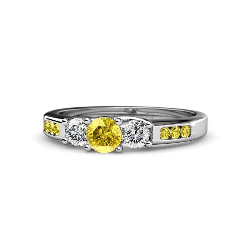 Jamille 0.79 ctw Yellow Sapphire (4.50 mm) and Lab Grown Diamond (3.50 mm) Three Stone accented Yellow Sapphire Engagement Ring  