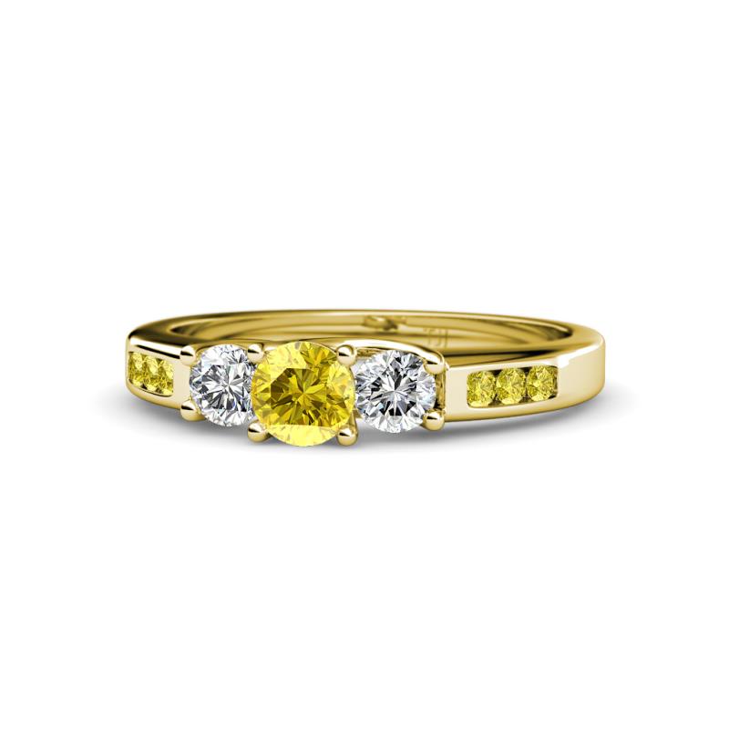 Jamille 0.79 ctw Yellow Sapphire (4.50 mm) and Lab Grown Diamond (3.50 mm) Three Stone accented Yellow Sapphire Engagement Ring  