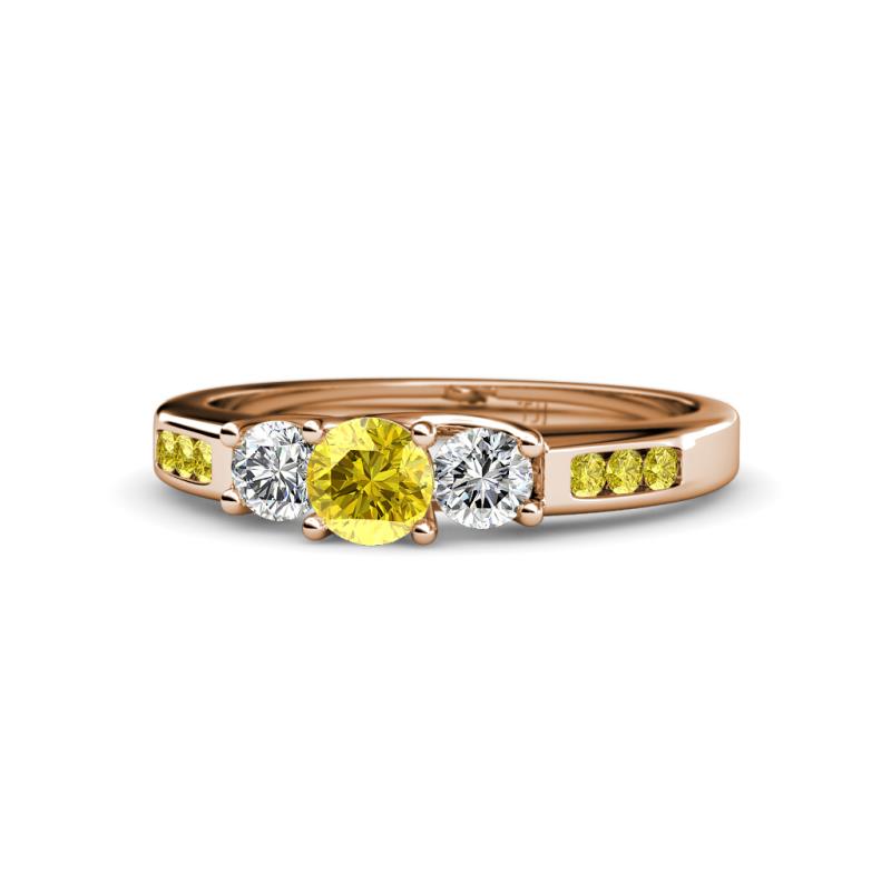 Jamille 0.79 ctw Yellow Sapphire (4.50 mm) and Lab Grown Diamond (3.50 mm) Three Stone accented Yellow Sapphire Engagement Ring  