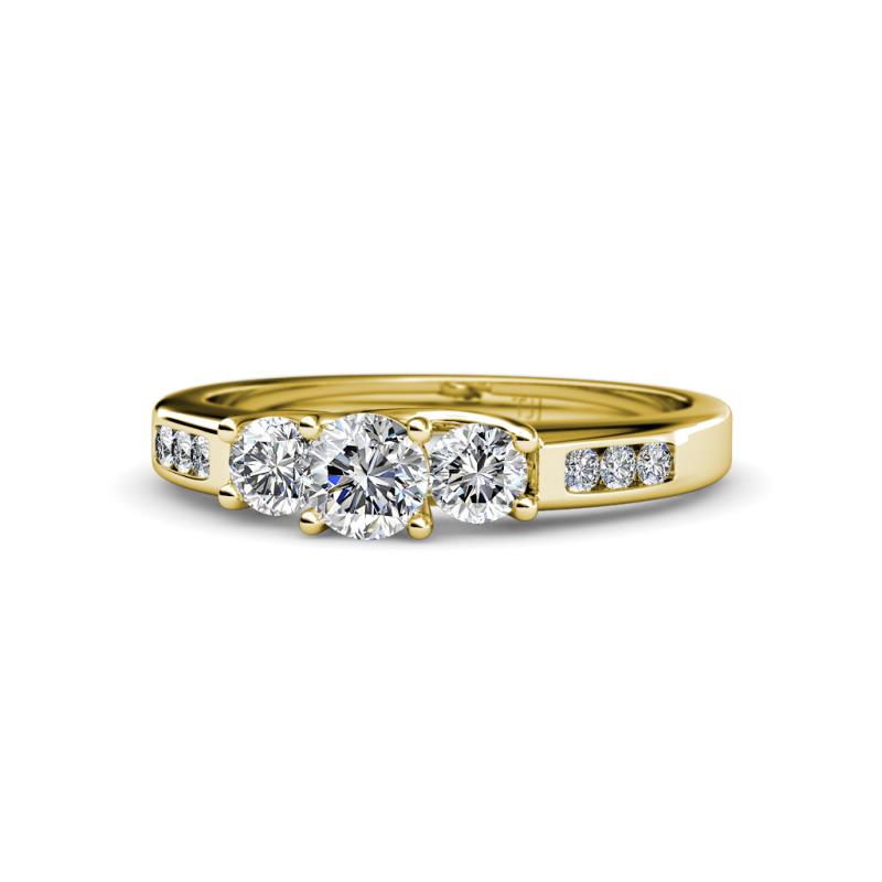 Jamille 0.77 ctw Diamond (4.50 mm) and Lab Grown Diamond (3.50 mm) Three Stone accented Diamond Engagement Ring  