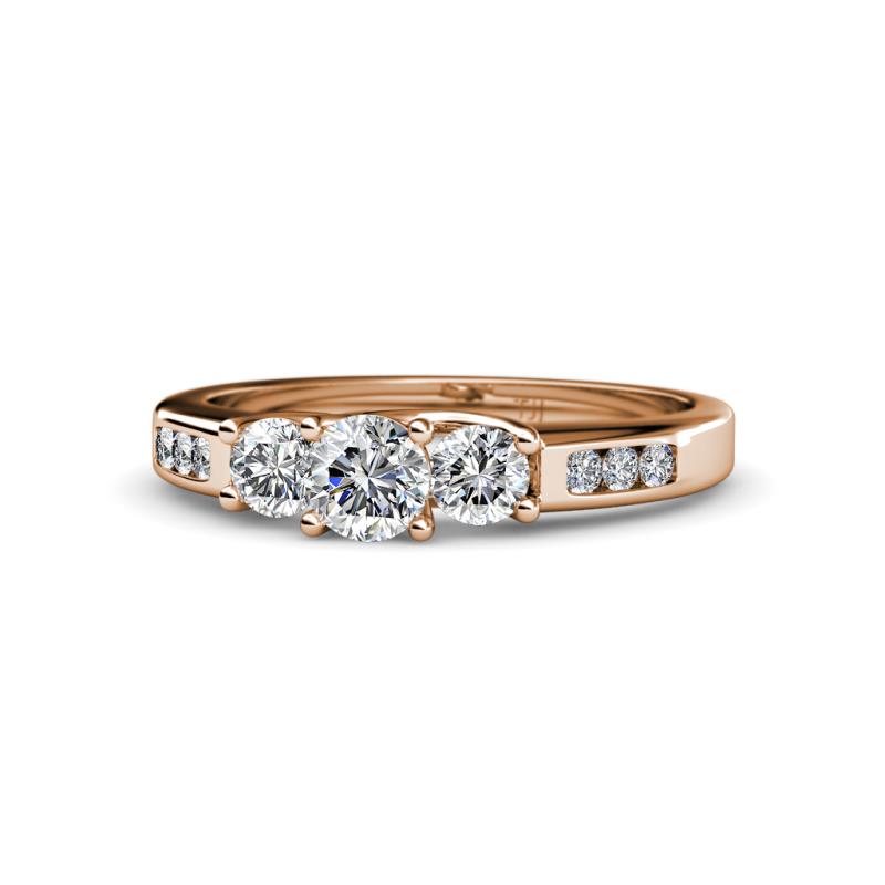 Jamille 0.77 ctw Diamond (4.50 mm) and Lab Grown Diamond (3.50 mm) Three Stone accented Diamond Engagement Ring  