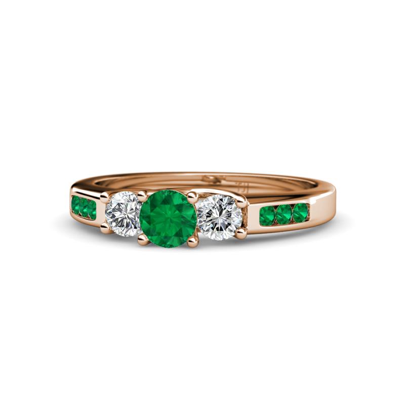 Jamille Emerald and Diamond Three Stone with Side Emerald Ring 