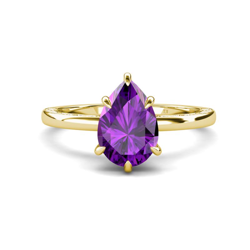 Lucia 1.28 ctw Amethyst Pear Shape (9x6 mm) Hidden Halo accented Natural Diamond Engagement Ring  