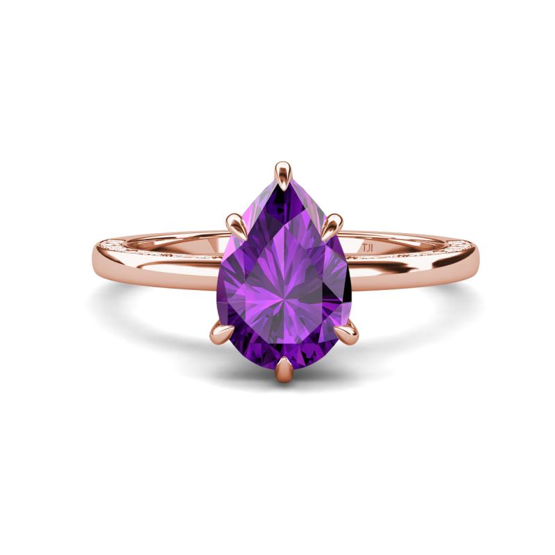 Lucia 1.28 ctw Amethyst Pear Shape (9x6 mm) Hidden Halo accented Natural Diamond Engagement Ring  