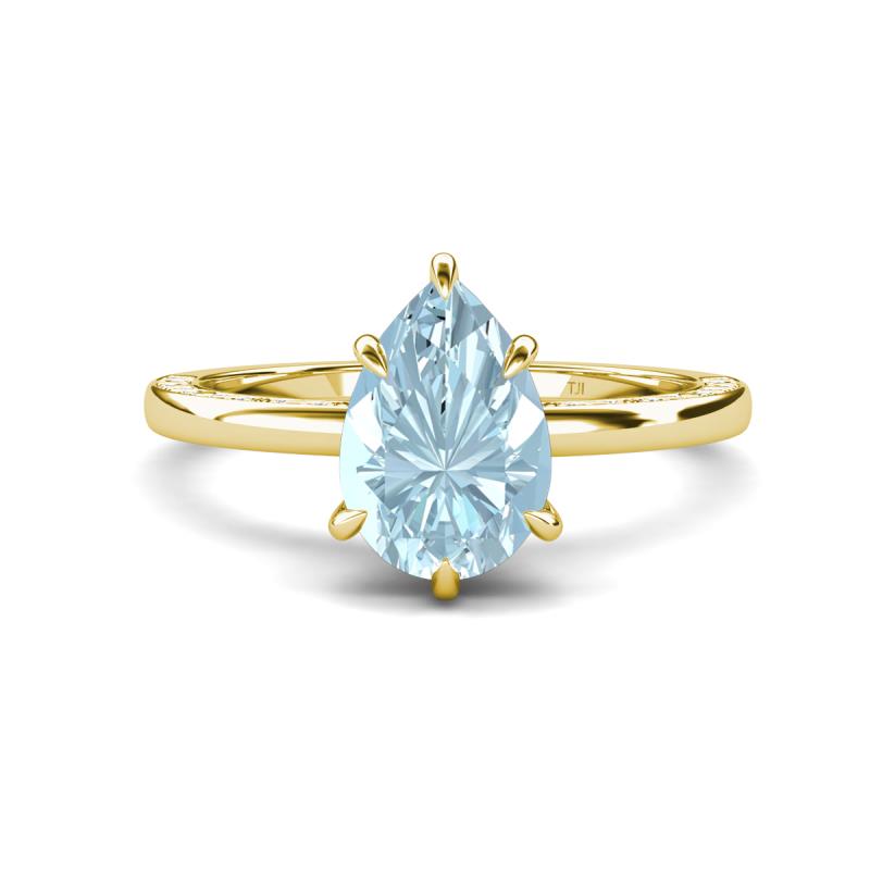 Lucia 1.33 ctw Aquamarine Pear Shape (9x6 mm) Hidden Halo accented Natural Diamond Engagement Ring  