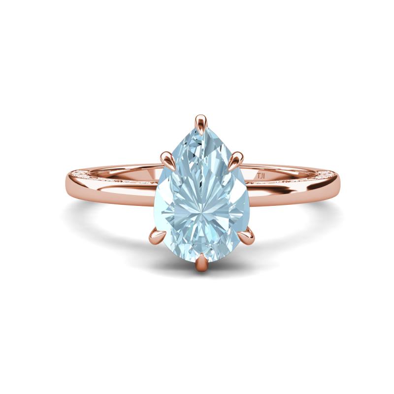 Lucia 1.33 ctw Aquamarine Pear Shape (9x6 mm) Hidden Halo accented Natural Diamond Engagement Ring  