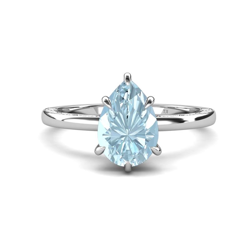 Lucia 1.33 ctw Aquamarine Pear Shape (9x6 mm) Hidden Halo accented Natural Diamond Engagement Ring  