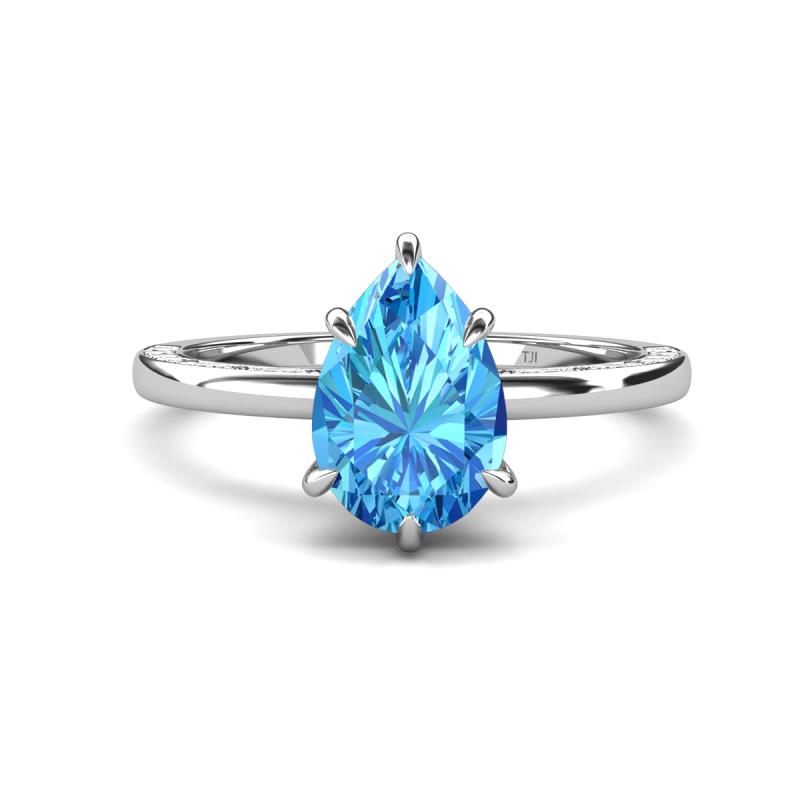 Lucia 1.78 ctw Blue Topaz Pear Shape (9x6 mm) Hidden Halo accented Natural Diamond Engagement Ring  
