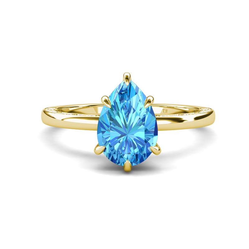 Lucia 1.78 ctw Blue Topaz Pear Shape (9x6 mm) Hidden Halo accented Natural Diamond Engagement Ring  
