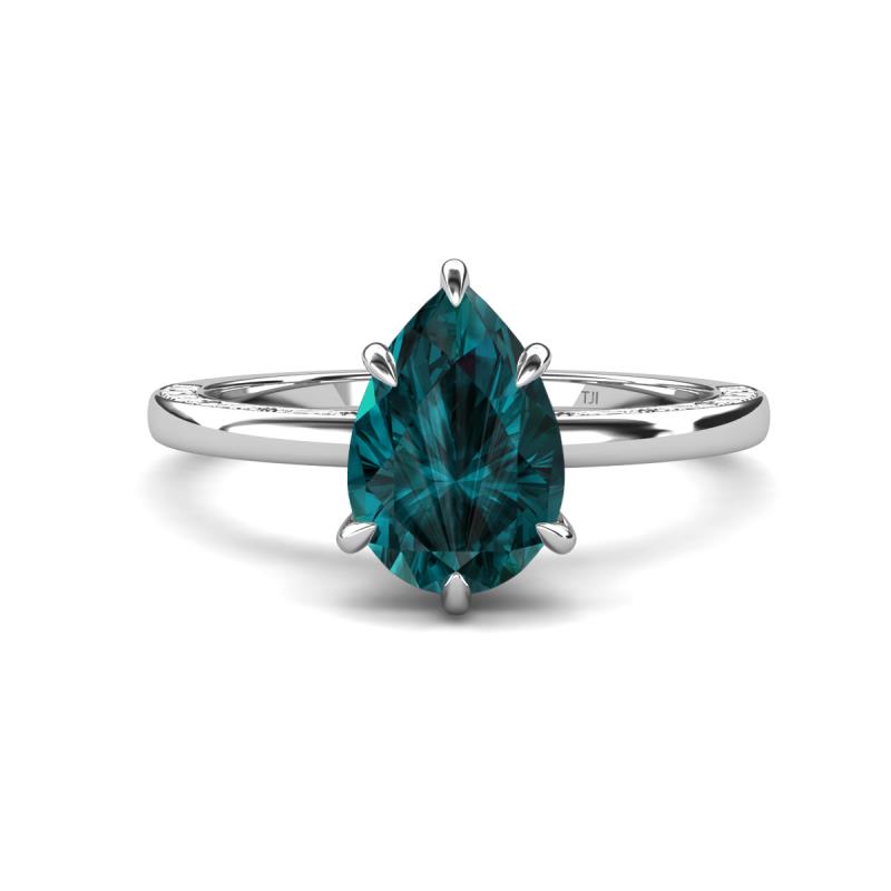 Lucia 1.78 ctw London Blue Topaz Pear Shape (9x6 mm) Hidden Halo accented Natural Diamond Engagement Ring  