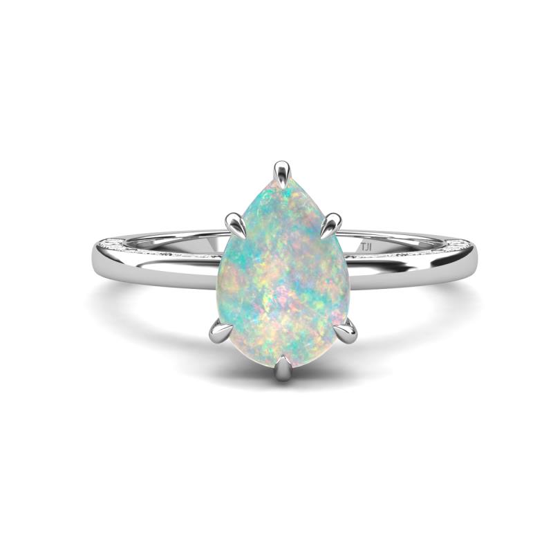 Lucia 0.80 ctw Opal Pear Shape (9x6 mm) Hidden Halo accented Natural Diamond Engagement Ring  