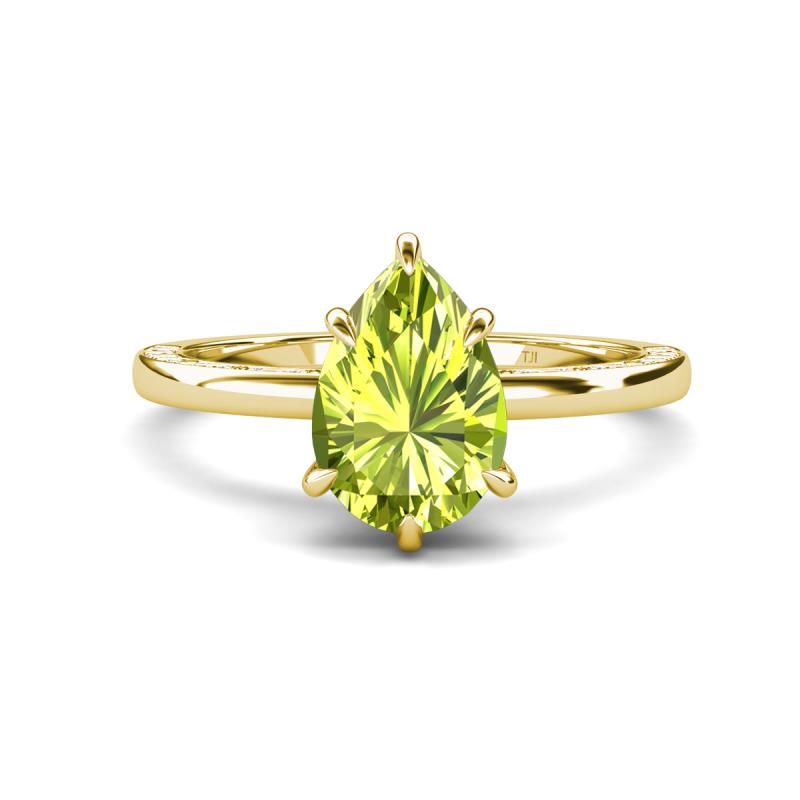 Lucia 1.63 ctw Peridot Pear Shape (9x6 mm) Hidden Halo accented Natural Diamond Engagement Ring  
