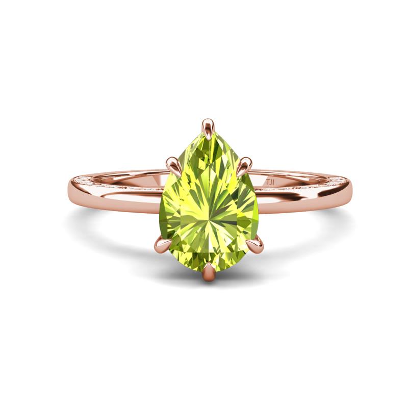 Lucia 1.63 ctw Peridot Pear Shape (9x6 mm) Hidden Halo accented Natural Diamond Engagement Ring  