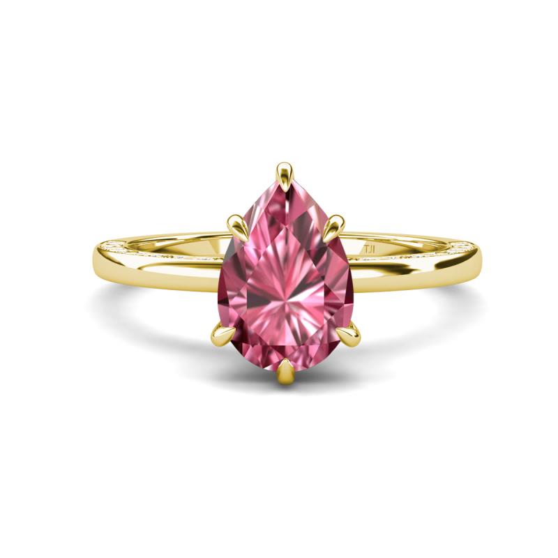 Lucia 1.63 ctw Pink Tourmaline Pear Shape (9x6 mm) Hidden Halo accented Natural Diamond Engagement Ring  