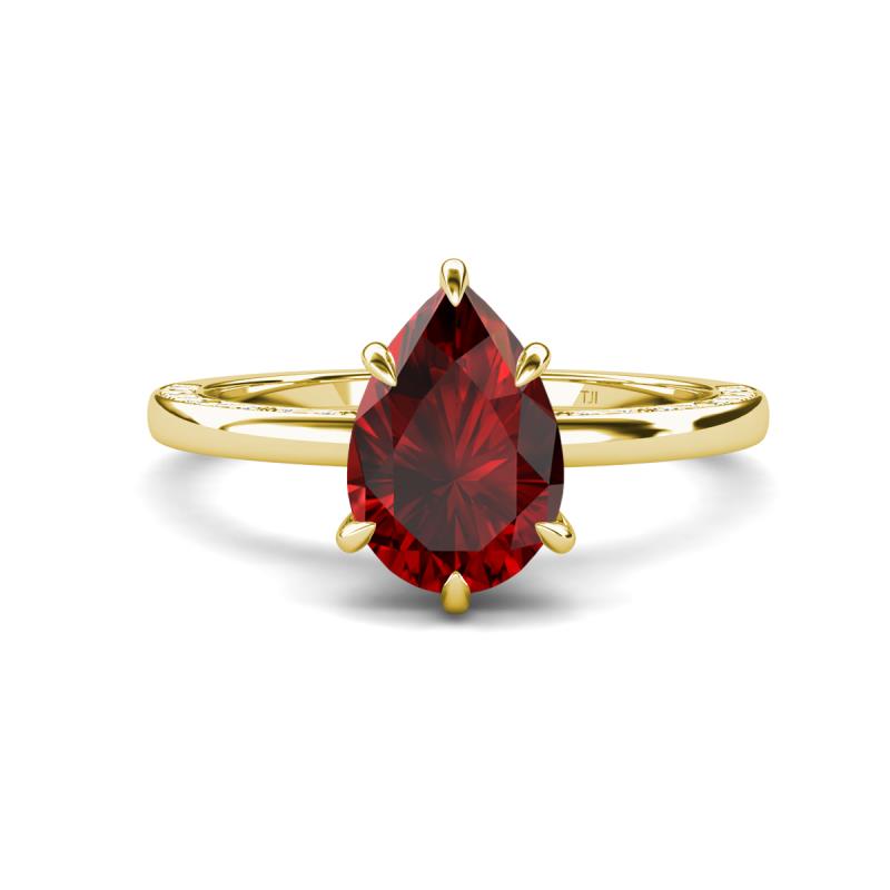 Lucia 1.73 ctw Red Garnet Pear Shape (9x6 mm) Hidden Halo accented Natural Diamond Engagement Ring  