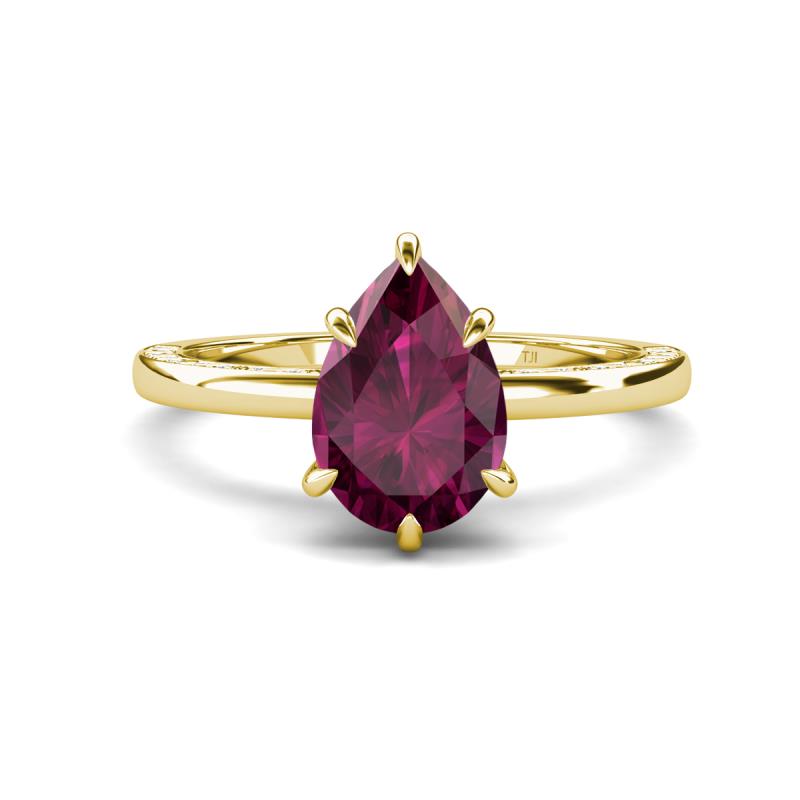 Lucia 1.58 ctw Rhodolite Garnet Pear Shape (9x6 mm) Hidden Halo accented Natural Diamond Engagement Ring  