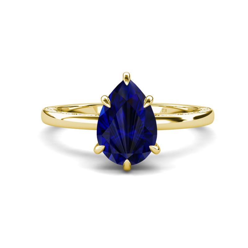 Lucia 2.28 ctw Blue Sapphire Pear Shape (9x7 mm) Hidden Halo accented Natural Diamond Engagement Ring  