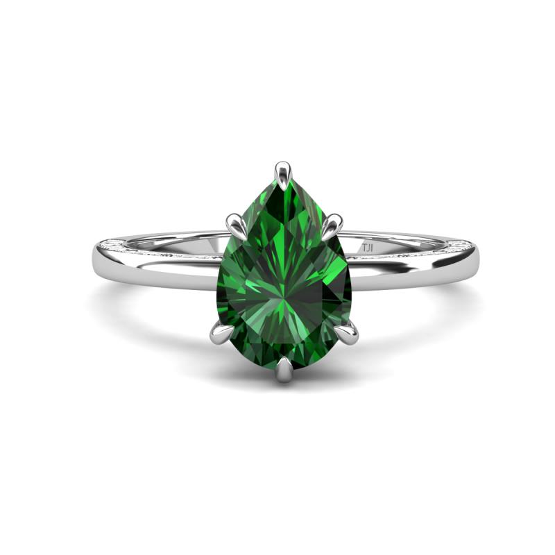 Lucia 1.48 ctw Created Emerald Pear Shape (9x7 mm) Hidden Halo accented Natural Diamond Engagement Ring  