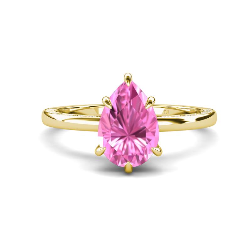 Lucia 2.28 ctw Created Pink Sapphire Pear Shape (9x7 mm) Hidden Halo accented Natural Diamond Engagement Ring  