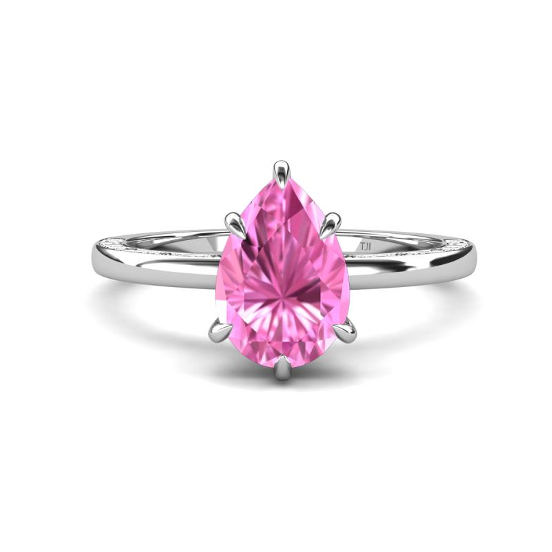 Lucia 2.28 ctw Created Pink Sapphire Pear Shape (9x7 mm) Hidden Halo accented Natural Diamond Engagement Ring  