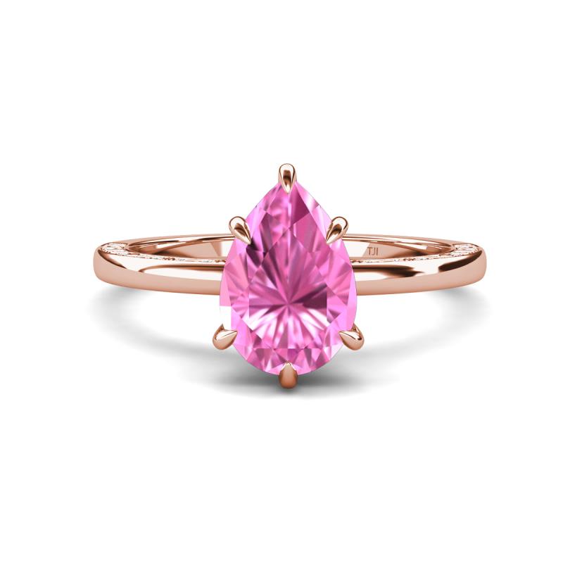 Lucia 2.28 ctw Created Pink Sapphire Pear Shape (9x7 mm) Hidden Halo accented Natural Diamond Engagement Ring  