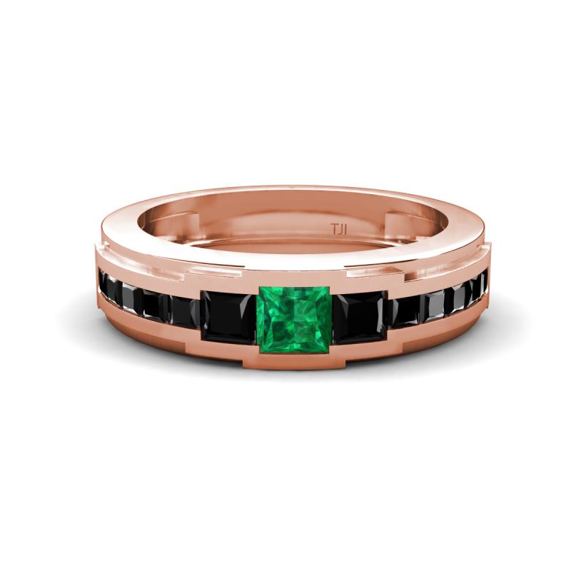 Jayden 1.77 ctw Princess shape Emerald accented Black Diamonds Men Wedding Band (5.20 mm) 