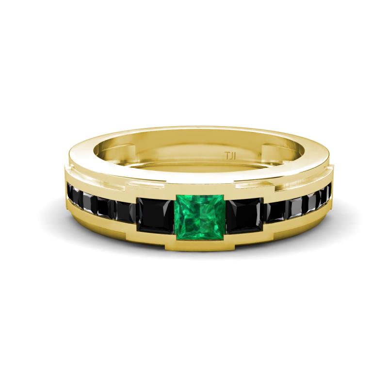 Jayden 1.77 ctw Princess shape Emerald accented Black Diamonds Men Wedding Band (5.20 mm) 