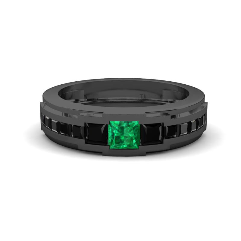 Jayden 1.10 ctw Princess shape Emerald accented Black Diamonds Men Wedding Band (5.20 mm) 