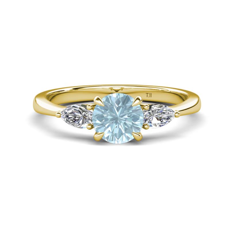 Zelia 1.21 ctw Aquamarine (6.50 mm) and Pear Shape Lab Grown Diamond Three Stone Engagement Ring 