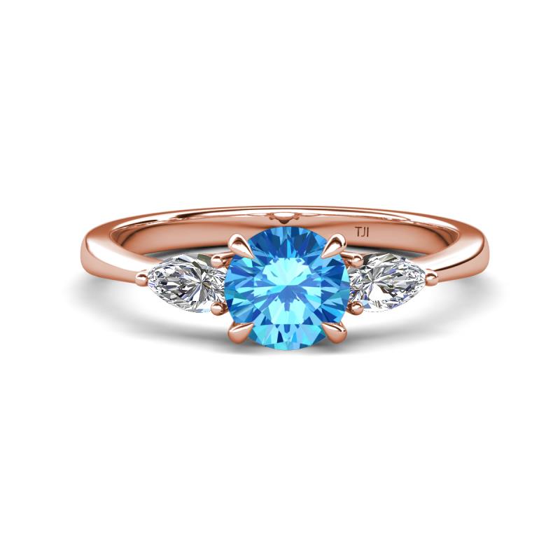 Zelia 1.29 ctw Blue Topaz (6.50 mm) and Pear Shape Lab Grown Diamond Three Stone Engagement Ring 