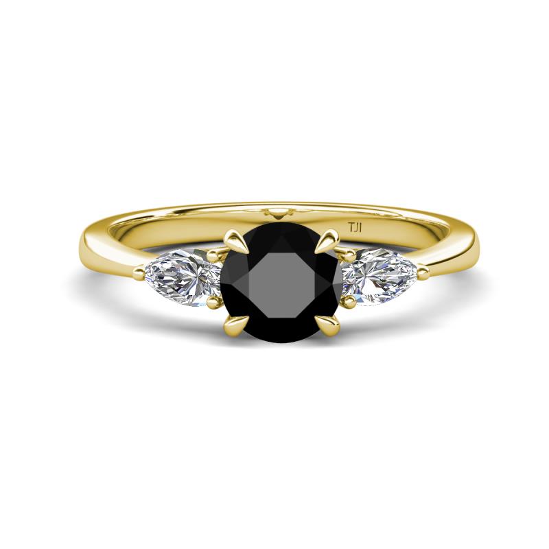 Zelia 1.34 ctw Black Diamond (6.00 mm) and Pear Shape Natural Lab Grown Diamond Three Stone Engagement Ring 