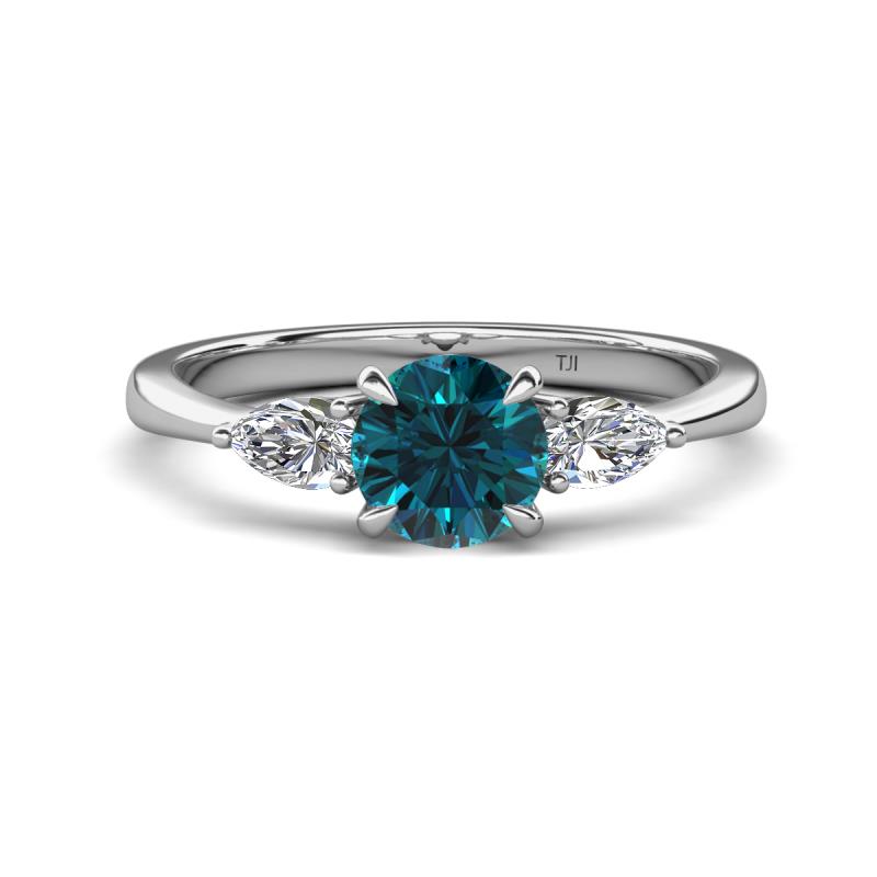 Zelia 1.14 ctw Blue Diamond (6.00 mm) and Pear Shape Natural Lab Grown Diamond Three Stone Engagement Ring 