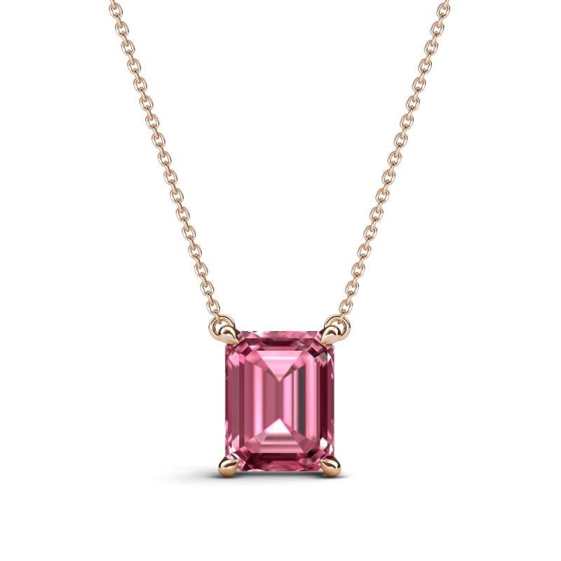 Athena 1.65 ct Pink Tourmaline Emerald Shape (8x6 mm) Solitaire Pendant Necklace 