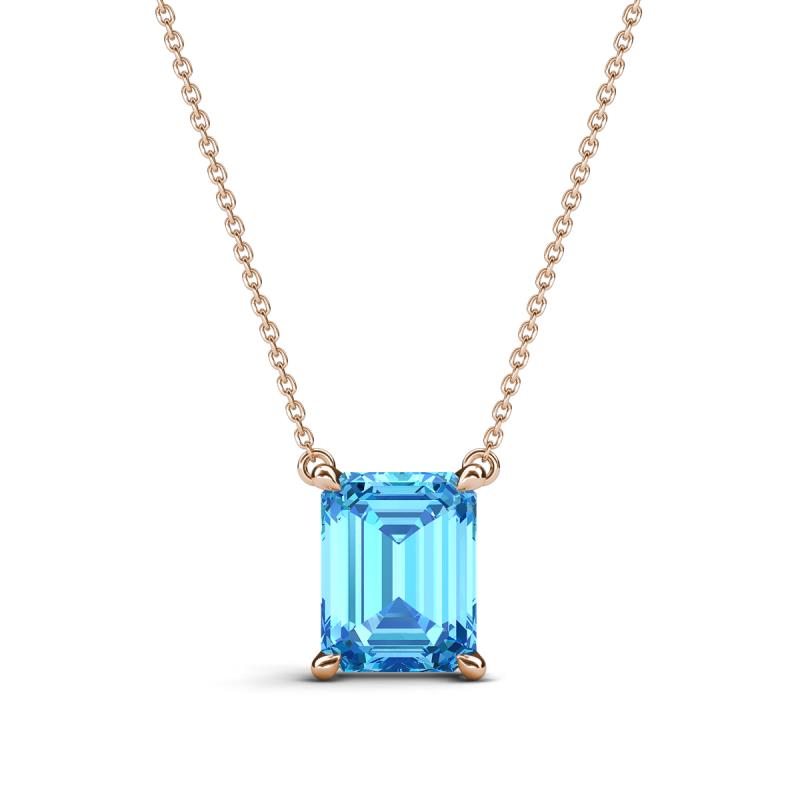 Athena 2.00 ct Blue Topaz Emerald Shape (8x6 mm) Solitaire Pendant Necklace 