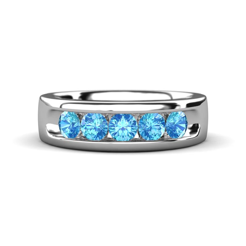 Caleb 0.70 ctw Blue Topaz Comfort Fit Men Wedding Band (6 mm) 