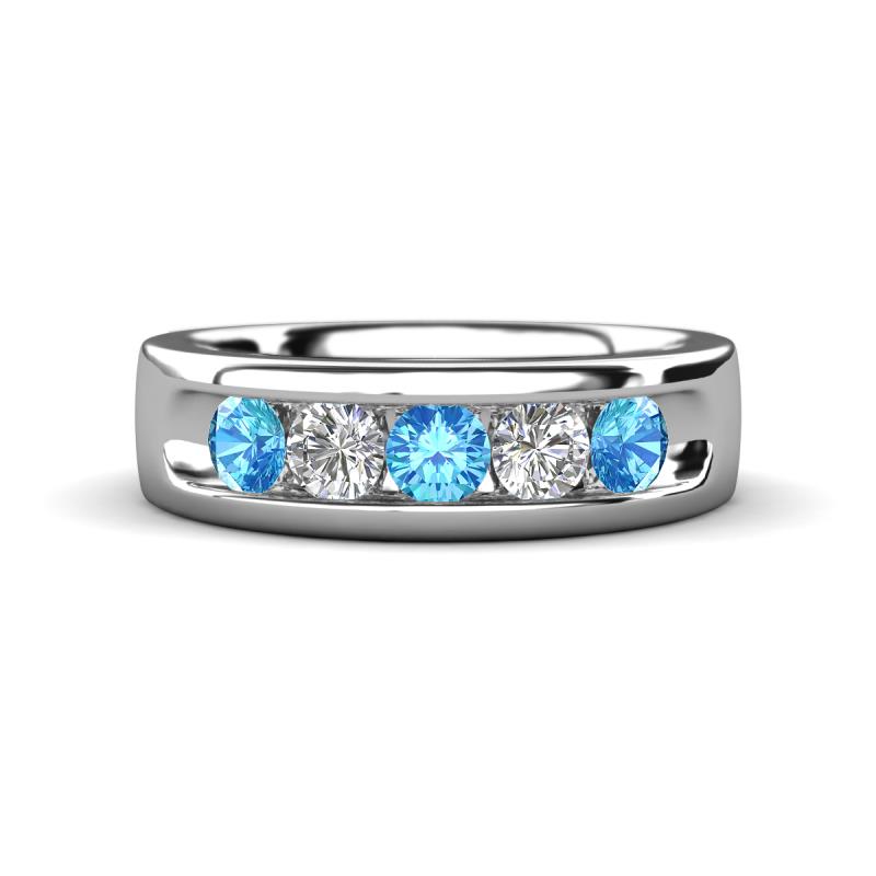 Caleb 0.72 ctw Blue Topaz and Natural Diamond Comfort Fit Men Wedding Band (6 mm) 