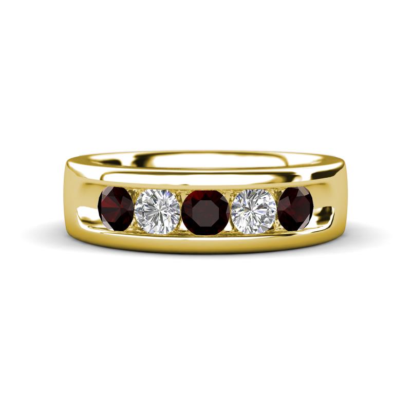 Caleb 0.84 ctw Red Garnet and Natural Diamond Comfort Fit Men Wedding Band (6 mm) 