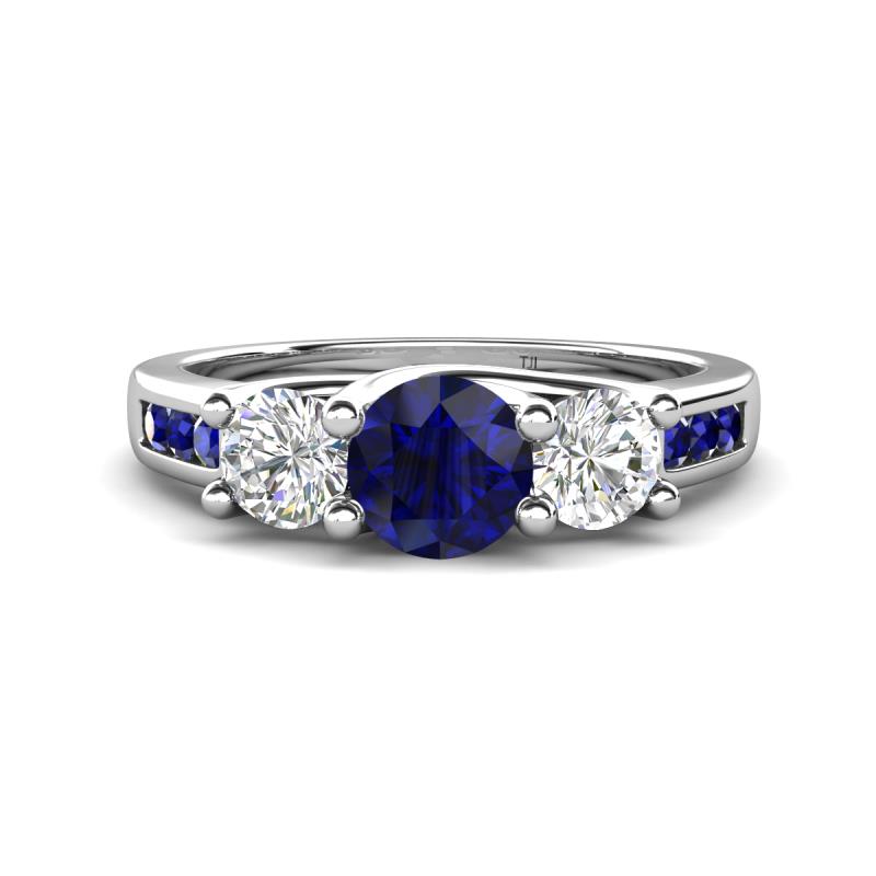 Jamille 1.17 ctw Blue Sapphire (5.00 mm) accented Side Lab Grown Diamond Three Stone Engagement Ring 