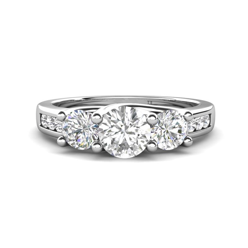 Jamille 1.18 ctw White Sapphire (5.00 mm) accented Side Lab Grown Diamond Three Stone Engagement Ring 