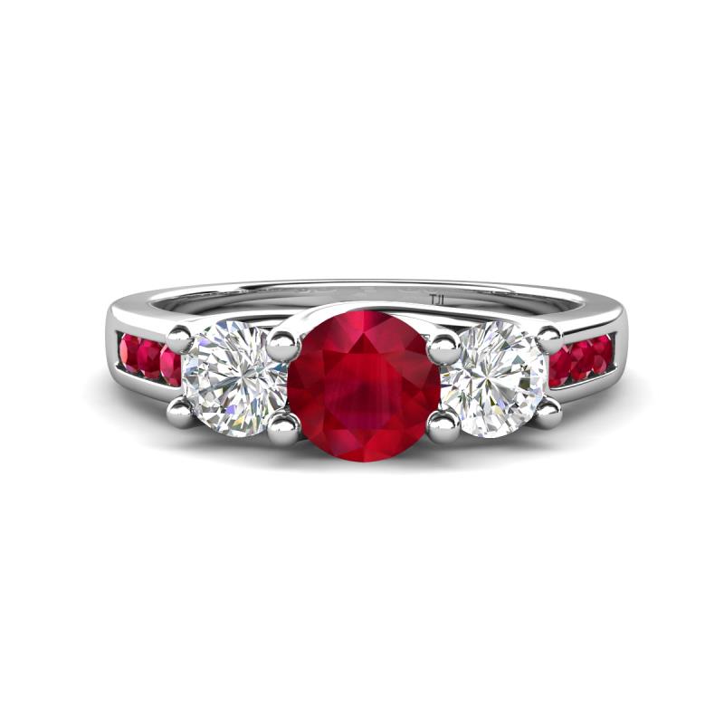 Jamille 1.20 ctw Ruby (5.00 mm) accented Side Lab Grown Diamond Three Stone Engagement Ring 