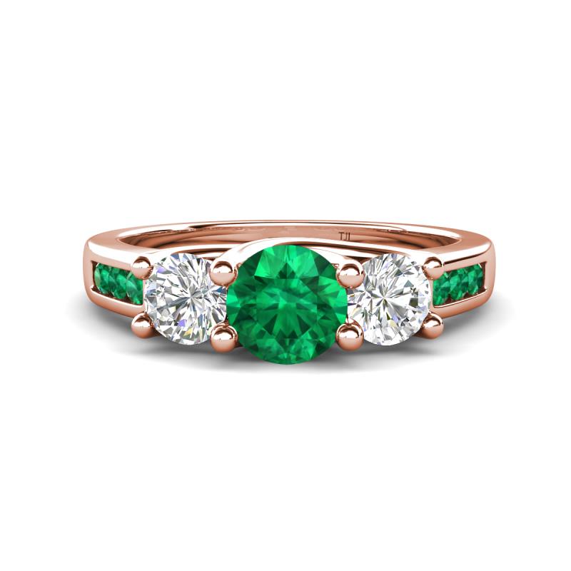 Jamille 1.01 ctw Emerald (5.00 mm) accented Side Lab Grown Diamond Three Stone Engagement Ring 