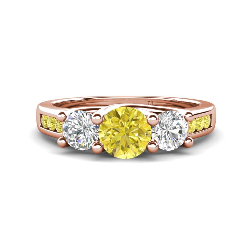 Jamille 1.18 ctw Yellow Diamond (5.00 mm) accented Side Lab Grown Diamond Three Stone Engagement Ring 