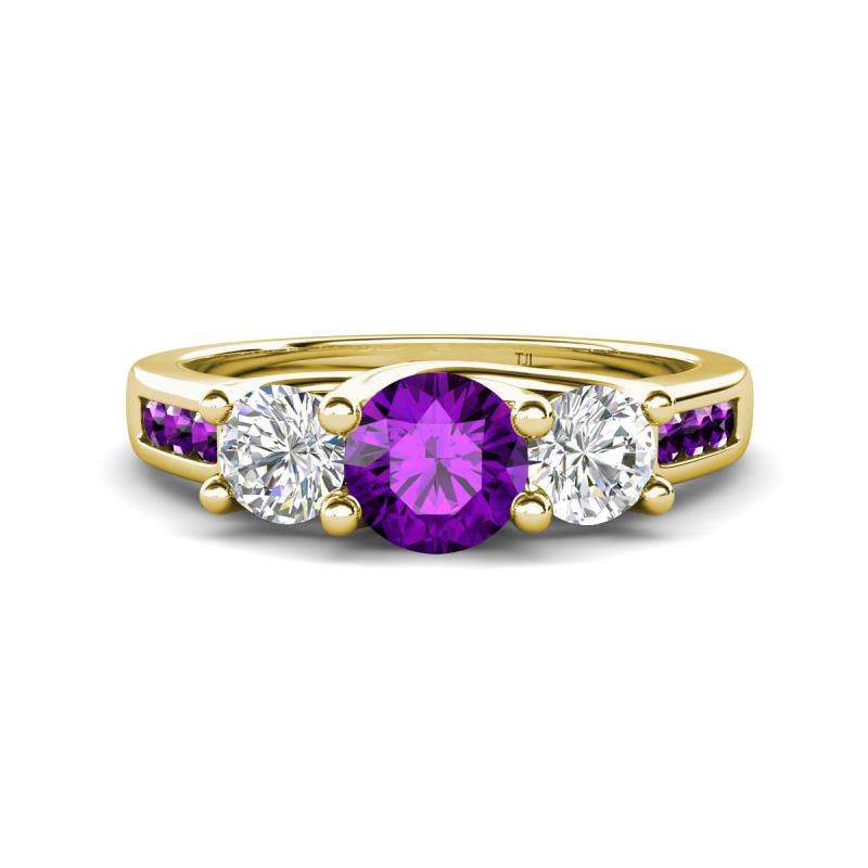 Jamille 1.00 ctw Amethyst (5.00 mm) accented Side Lab Grown Diamond Three Stone Engagement Ring 