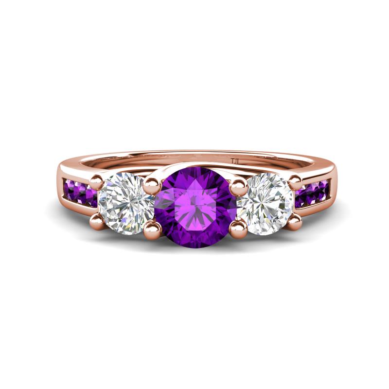 Jamille 1.00 ctw Amethyst (5.00 mm) accented Side Lab Grown Diamond Three Stone Engagement Ring 